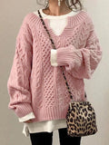 Damen Grobstrickpullover mit V-Ausschnitt und modischem Zopfdesign R&B