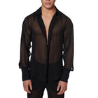 Damen nan semi-transparente Langarm-Chiffonbluse mit Hemdkragen und breiten Manschetten R&B