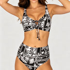 Damen Hochgeschnittener Bikini mit modischem Print R&B
