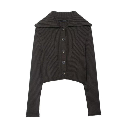 Damen Strickjacke mit breitem Kragen und modischen Knopfdetails R&B