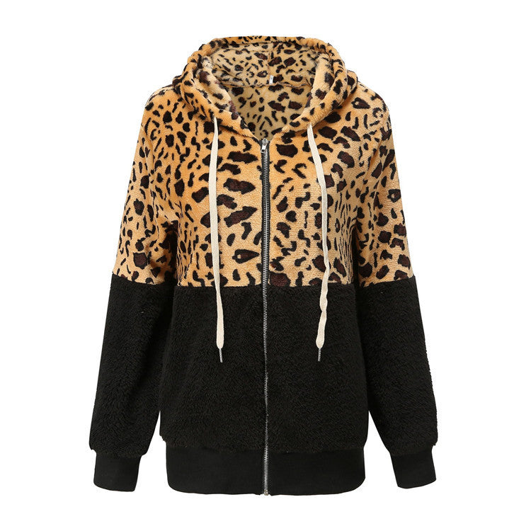 Damen Modischer Fleece-Hoodie mit tierischem Muster und Kontrastdetails R&B