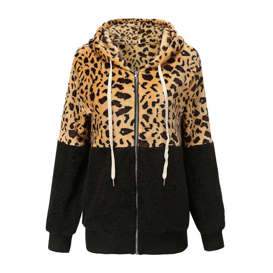 Damen Modischer Fleece-Hoodie mit tierischem Muster und Kontrastdetails R&B