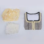Damen nan Bouclé Top mit quadratischem Ausschnitt Goldborte und Rüschenkante R&B
