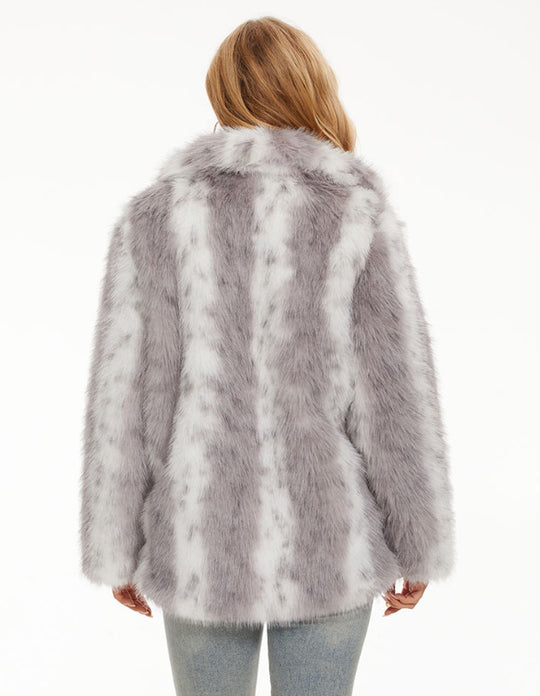 Damen Glamouröse Kunstfelljacke mit eleganten Streifen R&B