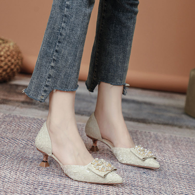 Damen elegante Slingback-Pumps mit funkelnder Perlenapplikation