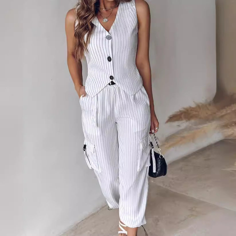 Damen elegantes Anzug-Set mit gestreiftem Design und lässigem Schnitt R&B