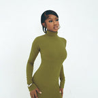 Damen Langarm Maxikleid mit elegantem Stehkragen und figurbetontem Schnitt EB