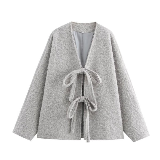 Damen Kuschelige Oversized Weste mit Bindebändern und anschmiegsamem Material R&B