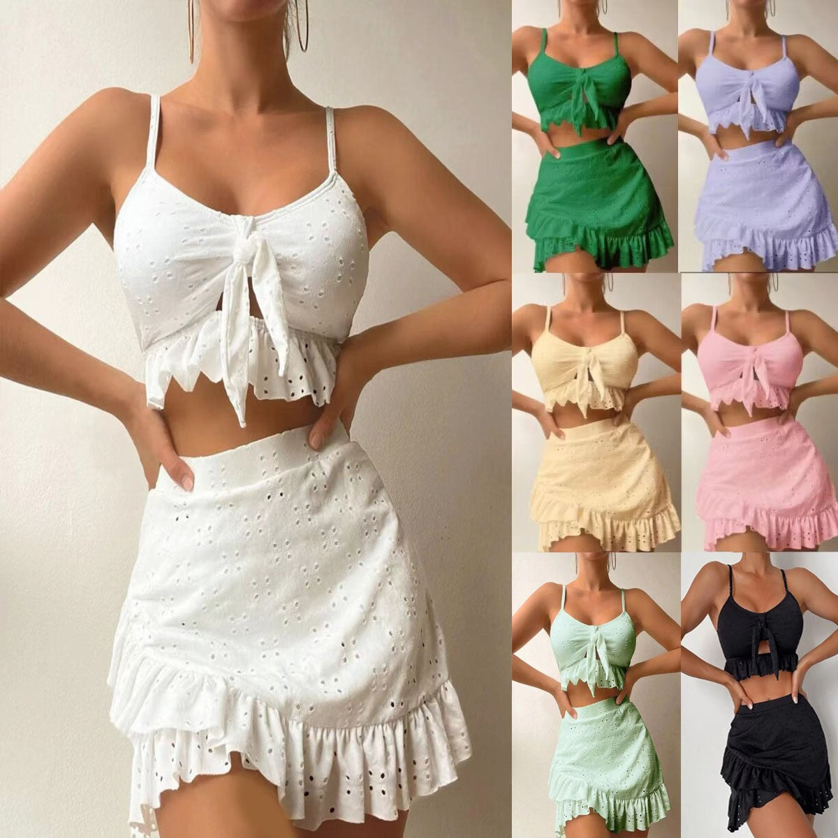 Damen verspieltes Crop-Top und Rüschensrock-Set R&B