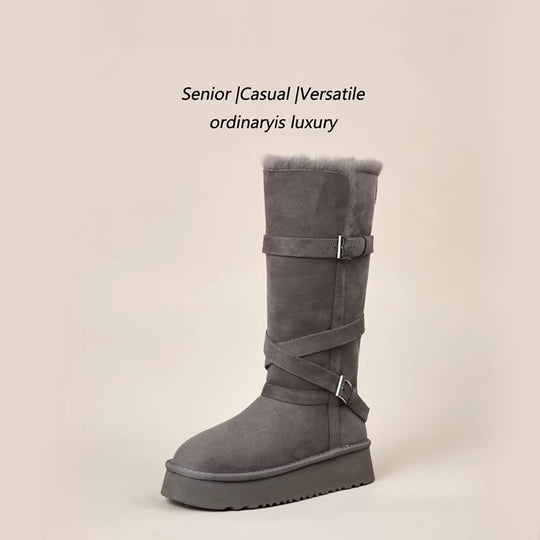 Damen elegante langschaft Stiefel mit verstellbaren Schnallen und rutschfester Sohle R&B