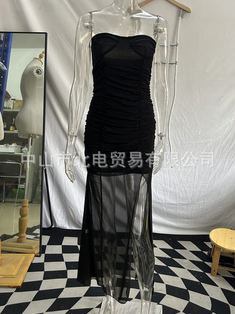 Damen Elegantes schulterfreies Maxikleid mit Rüschendetails R&B
