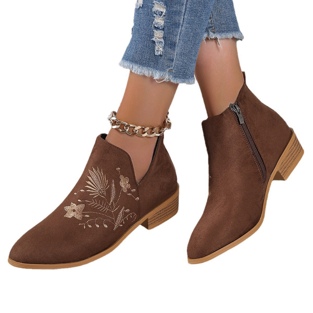 Damen Stiefeletten mit floralem Stickdesign und seitlichem Reißverschluss R&B
