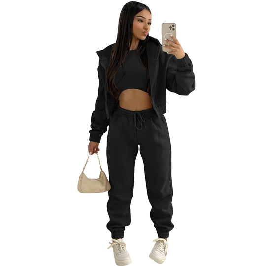 Damen stylischer Sportanzug mit lässiger Kapuzenjacke und elastischen Bundelementen R&B
