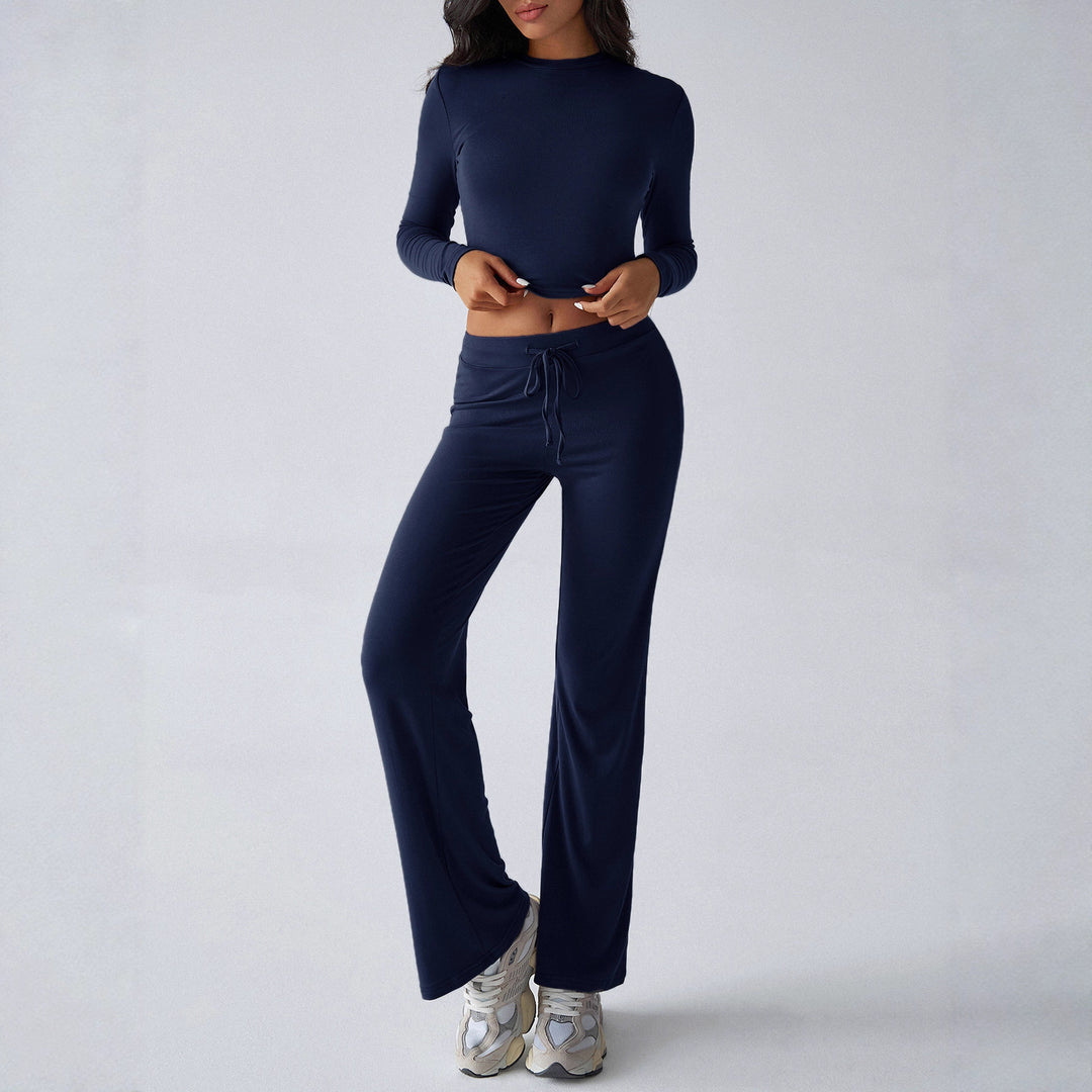 Damen Sportliches Lounge-Set mit langärmeligem Oberteil und weitem Hosenbein R&B