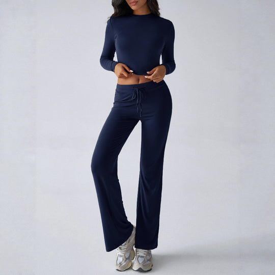 Damen Sportliches Lounge-Set mit langärmeligem Oberteil und weitem Hosenbein R&B