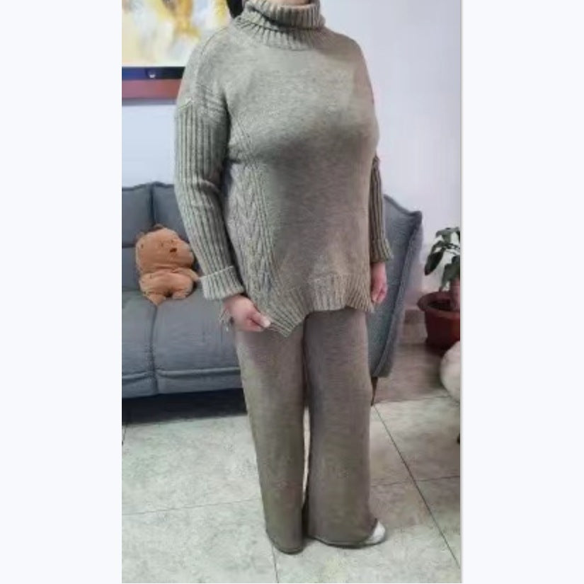 Damen Weicher Strickpullover mit hohen Kragen und lässigem Schnitt R&B