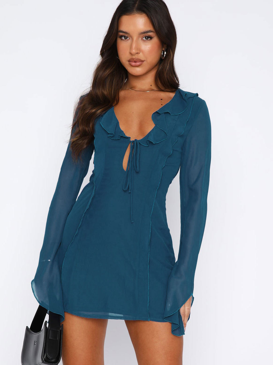 Damen Kleid mit Volant und tiefem V-Ausschnitt R&B
