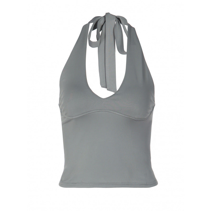 Damen sportliches Cropped-Top mit V-Ausschnitt und figurformendem Schnitt R&B