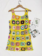 Damen luftiges Häkelkleid mit buntem Granny-Quadrat-Muster R&B