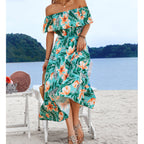 Damen Off-Shoulder Maxikleid mit floralem Design und elastischem Taillenbund R&B