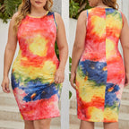 Damen figurbetontes Sommerkleid mit Batikmuster R&B