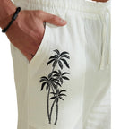 Herren Bequeme Leinenhose mit praktischem Kordelzug und Palmendruck R&B