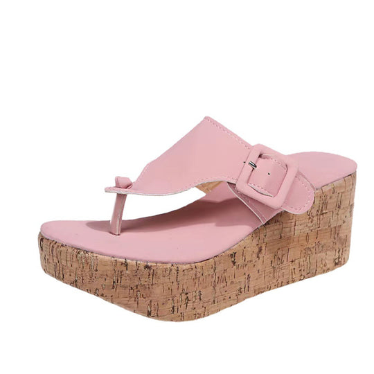 Damen komfortable Zehentrenner-Sandalen mit Kork-Plateau R&B
