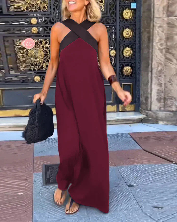 Damen Langes Maxikleid mit Cross-Over-Trägern und elegantem Schnitt R&B