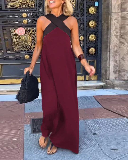 Damen Langes Maxikleid mit Cross-Over-Trägern und elegantem Schnitt R&B