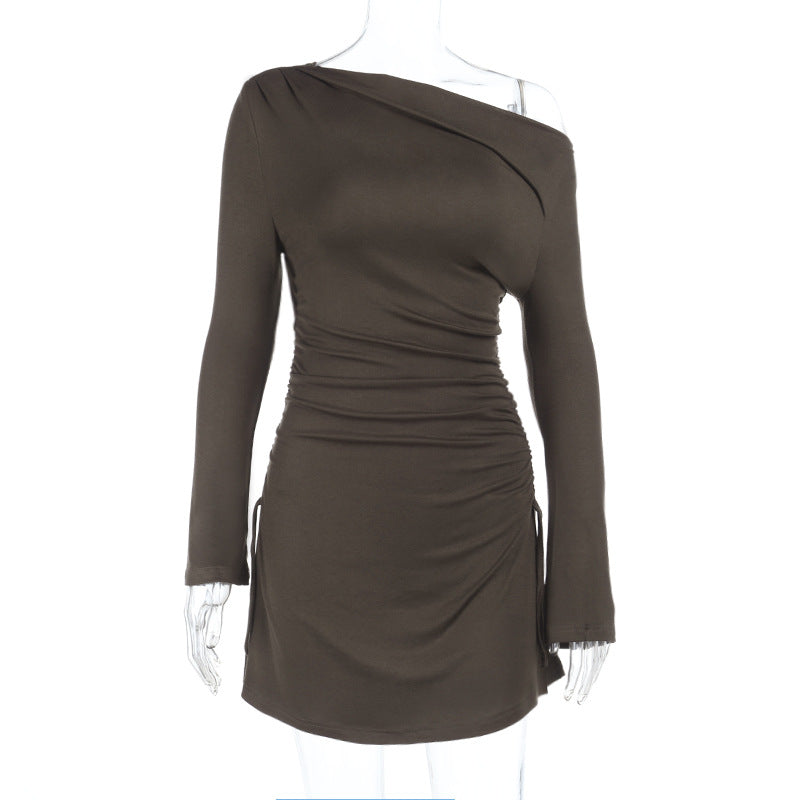 Damen asymmetrisches Minikleid mit Raffungen und elegantem Ausschnitt R&B