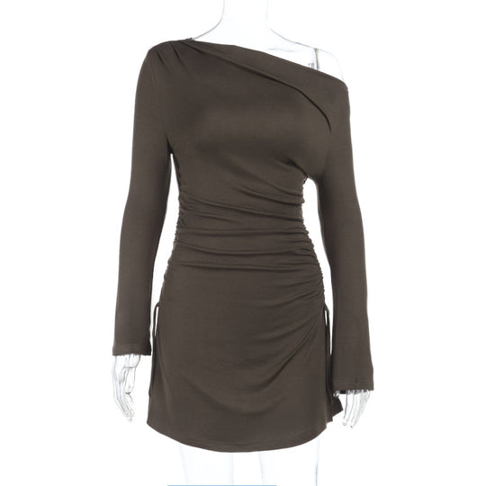 Damen asymmetrisches Minikleid mit Raffungen und elegantem Ausschnitt R&B