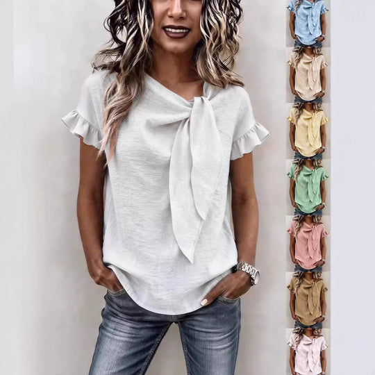 Damen lässige Bluse mit Schleifenkragen R&B