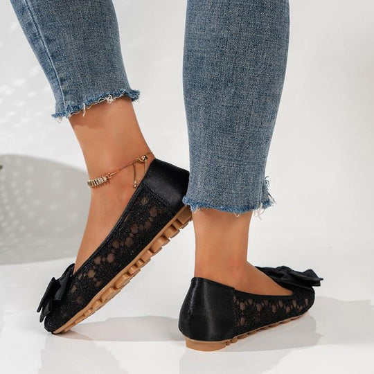 Damen Ballerinas mit zarter Spitzenapplikation und eleganter Schleifenverzierung R&B