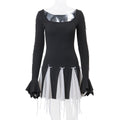 Damen Skaterkleid mit kontrastierenden Rüschendetails und lange Ärmel EB