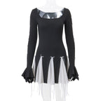 Damen Skaterkleid mit kontrastierenden Rüschendetails und lange Ärmel EB