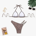 Damen Triangel-Bikini mit verstellbaren Trägern und modischem Leopardenmuster R&B