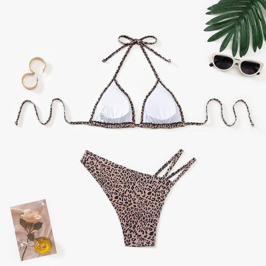 Damen Triangel-Bikini mit verstellbaren Trägern und modischem Leopardenmuster R&B
