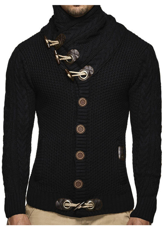 Herren Strickjacke mit asymmetrischem Kragen und einzigartigem Knopfdesign R&B