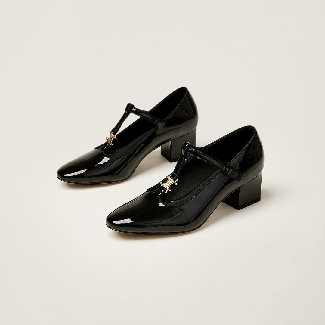 Damen elegante Pumps mit modischem T-Riemen und glänzender Oberfläche R&B