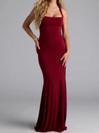 Damen Elegantes langen Kleid mit schulterfreien Trägern und leichtem Schimmer R&B