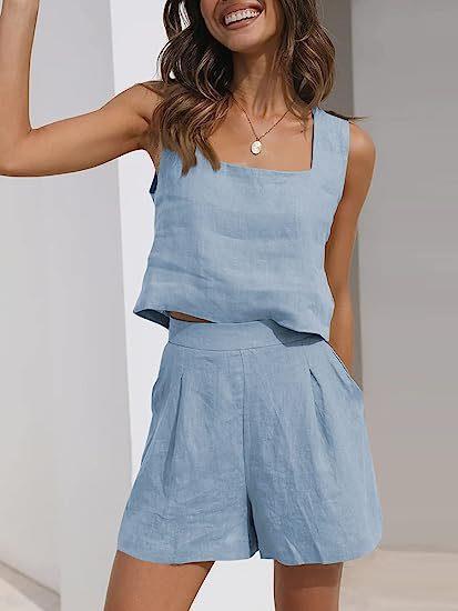 Damen Leichte Sommerbluse und Shorts Set R&B
