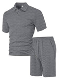 Herren nan geprägtes Waffel-Polo mit Kentkragen und elastischer Tunnelzugshorts im Set R&B