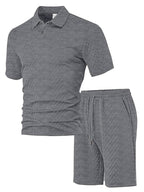 Herren nan geprägtes Waffel-Polo mit Kentkragen und elastischer Tunnelzugshorts im Set R&B