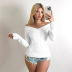 Damen Off-Shoulder Strickpullover mit Zopfmuster R&B