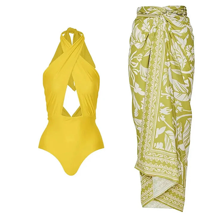Damen Einteiler Badeanzug mit asymmetrischem Wickeldesign und aufregendem Cut-Out R&B