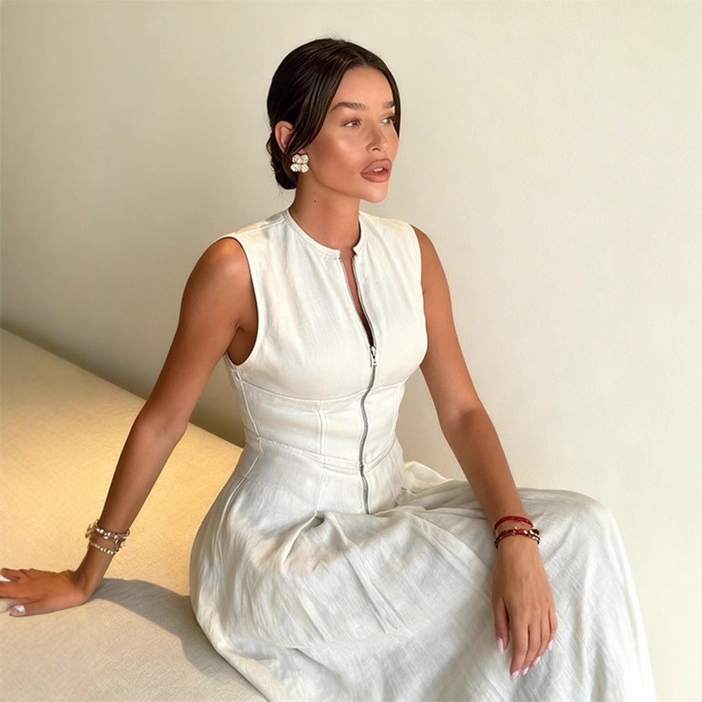 Damen elegantes Sommerkleid mit hochwertigem Reißverschluss und schwingendem Saum R&B
