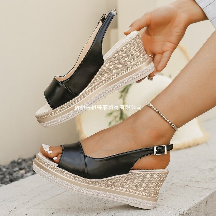 Damen Wedge-Pantoletten aus hochwertigem Kunstleder mit elastischen Riemen und trendiger Sohle R&B