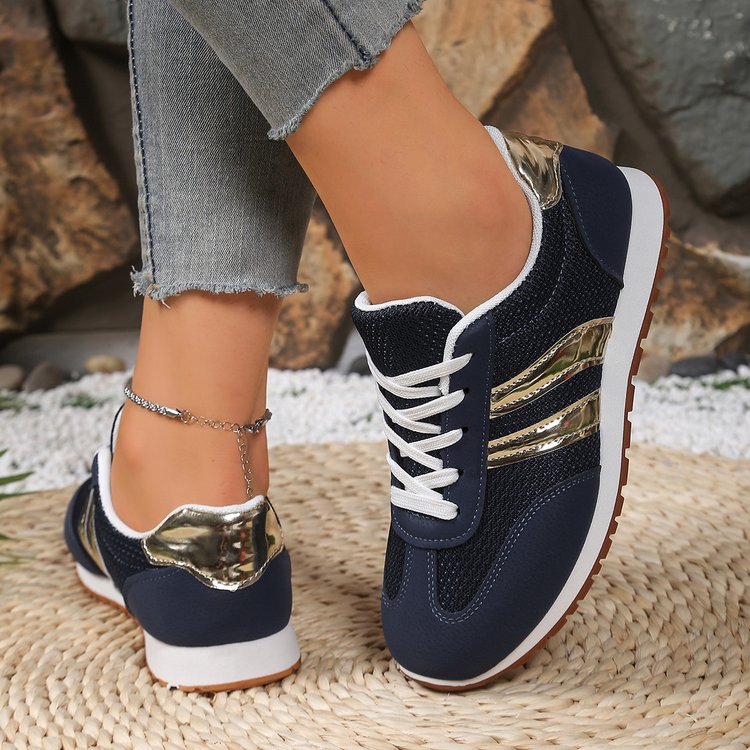 Damen Sportliche Sneaker mit atmungsaktiven Mesh-Einsätzen und modischem Metallic-Detail R&B