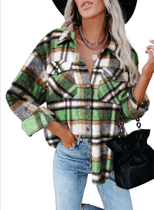 Damen Karobluse mit aufgesetzten Taschen und modernem Schnitt R&B