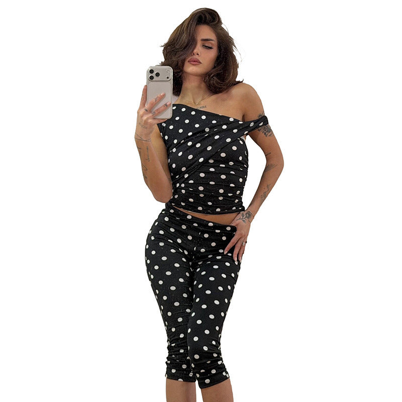 Damen sexy Polka-Dot Oberteil und Leggings Set R&B
